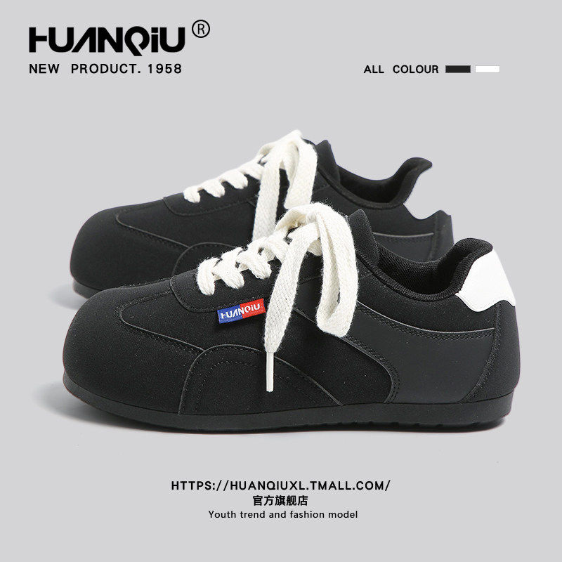 环球黑色德训鞋女款2025冬季新款爆款复古厚底板鞋圆头百搭休闲鞋,女鞋,德训鞋,淘宝优惠券,粉丝福利购,淘宝优惠卷