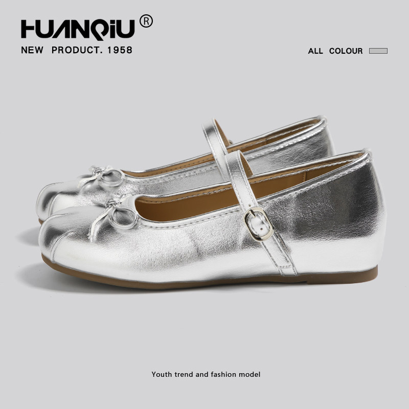环球内增高玛丽珍鞋女2026夏季新款银色蝴蝶结绝美芭蕾舞鞋单鞋子