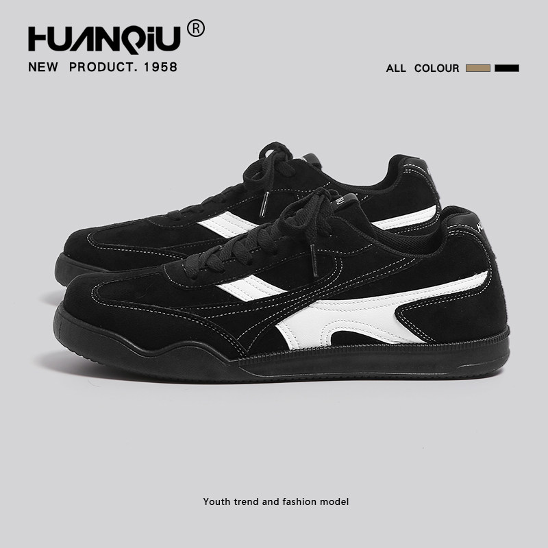 环球黑色休闲德训鞋男款2025秋季新款软底增高板鞋时尚复古运动鞋,流行男鞋,德训鞋,淘宝优惠券,粉丝福利购,淘宝优惠卷