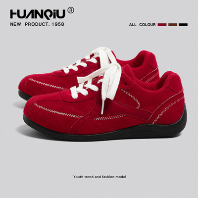 环球休闲德训鞋女款2025新款秋季黑色鞋子内增高赛车鞋轻便小黑鞋