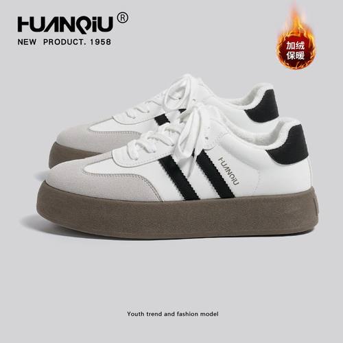 环球加绒白色德训男款2025年新款冬季新款复古板鞋潮流百搭运动鞋