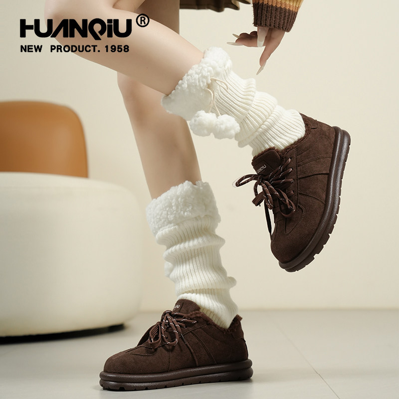环球厚底咖色德训鞋女款2025新款秋冬复古棉鞋休闲板鞋保暖雪地靴,女鞋,棉鞋,淘宝优惠券,粉丝福利购,淘宝优惠卷