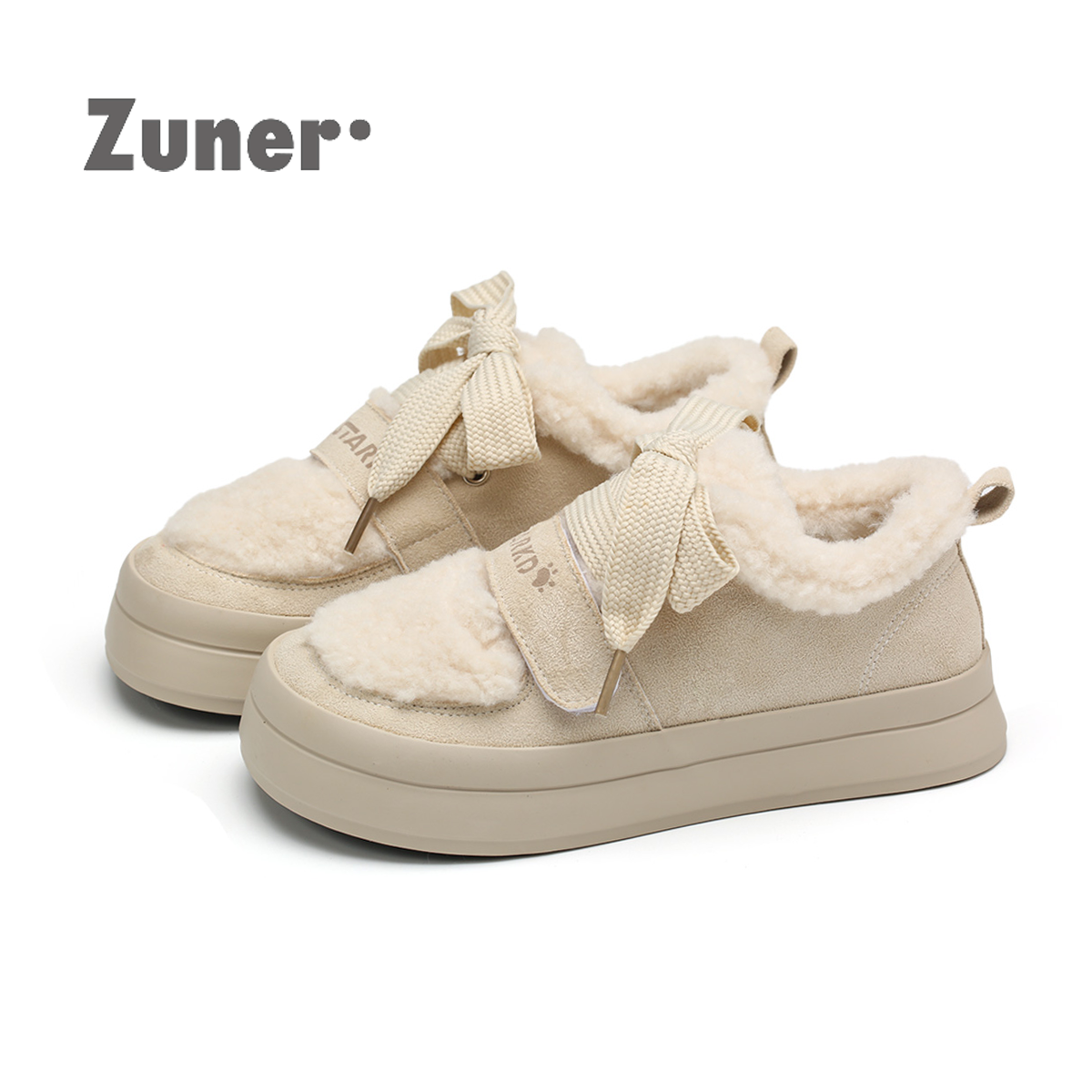 尊儿毛茸茸魔术贴厚底棉鞋2025冬季加绒保暖韩版百搭设计感面包鞋,女鞋,棉鞋,淘宝优惠券,粉丝福利购,淘宝优惠卷