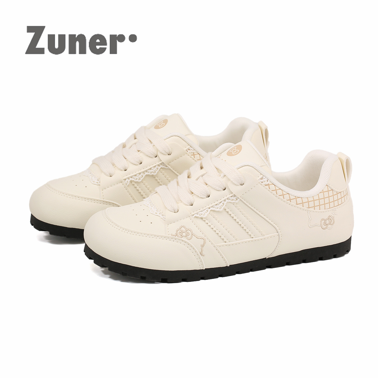 尊儿甜美多巴胺蕾丝KT猫刺绣小众平底德训鞋2025早春可爱网红板鞋,女鞋,时尚休闲鞋,淘宝优惠券,粉丝福利购,淘宝优惠卷