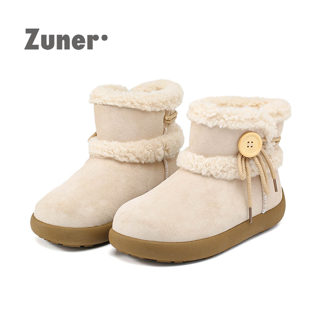 尊儿纽扣装饰毛绒雪地靴2025冬季保暖加厚舒适厚底防滑短筒棉靴,女鞋,时尚雪地靴,淘宝优惠券,粉丝福利购,淘宝优惠卷