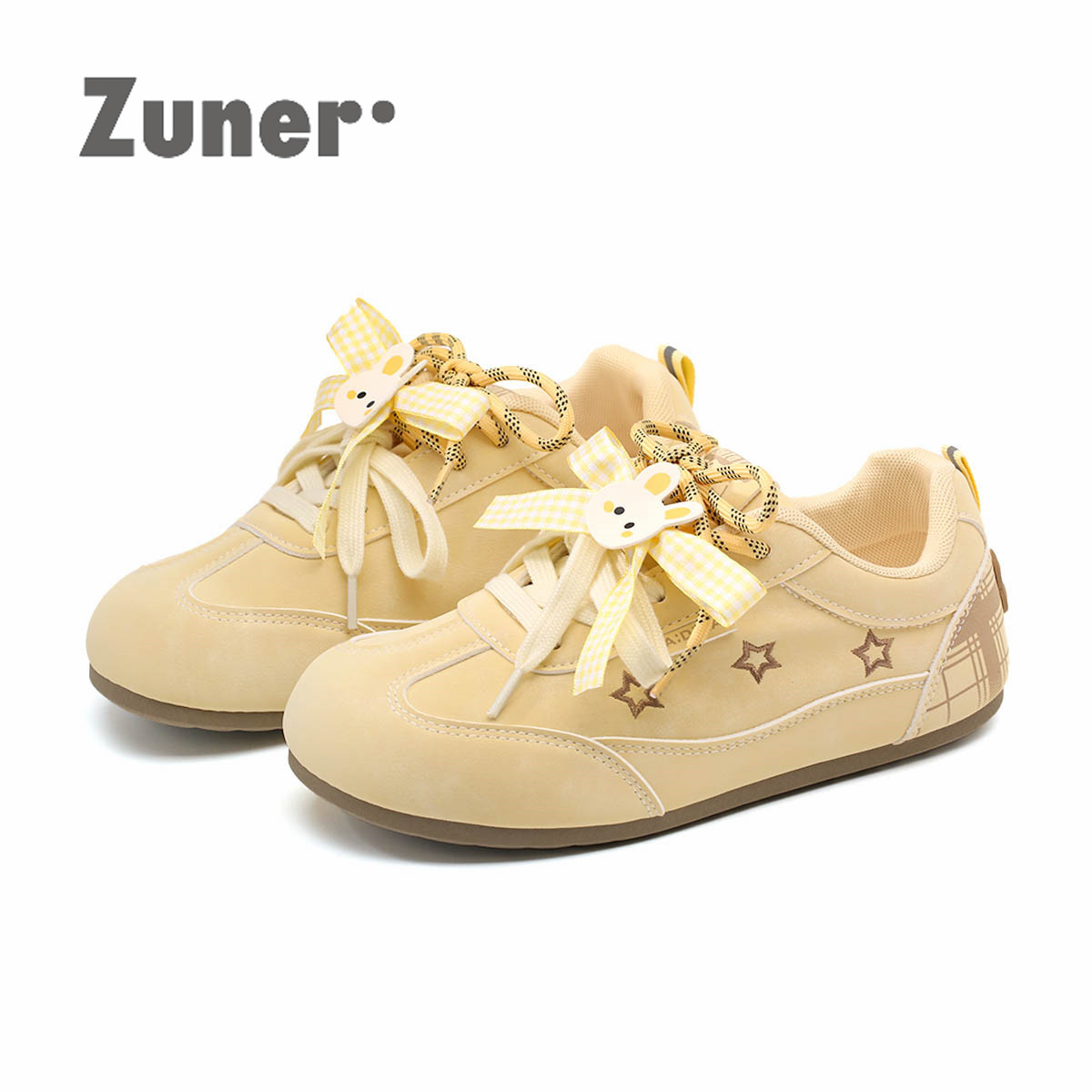 尊儿可爱兔子蝴蝶结德训鞋女2026春季新款格纹印花星星鞋休闲板鞋,女鞋,德训鞋,淘宝优惠券,粉丝福利购,淘宝优惠卷