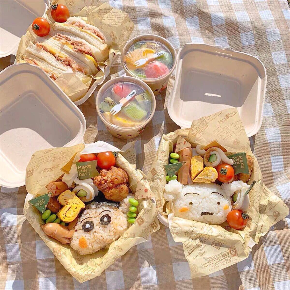 ins野餐手绘一次性便当盒