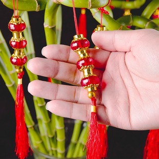 春节装饰迷你三连串灯笼串水晶盆景吊坠小挂件塑料新年马年挂件