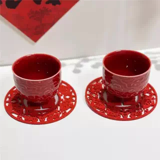 结婚新中式红色敬酒杯改口敬茶杯