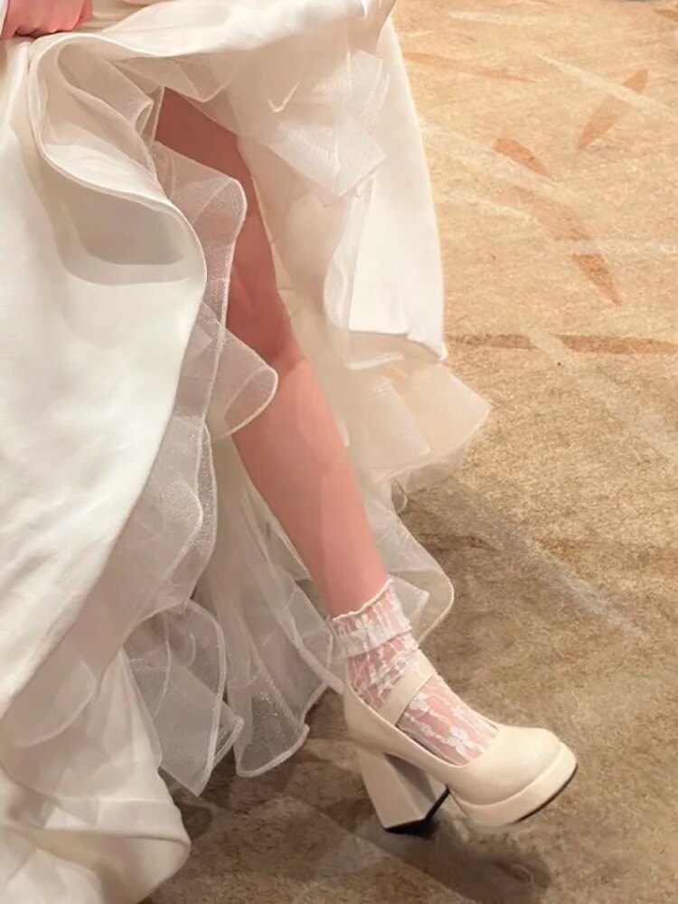 婚礼新娘白色蕾丝堆堆袜