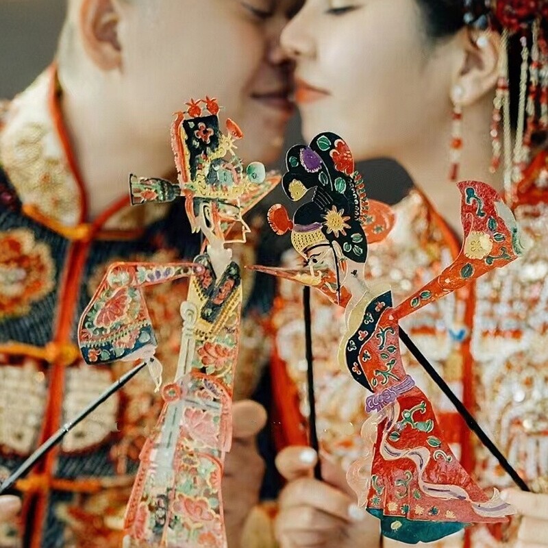 网红中式拍照皮影戏道具结婚秀禾