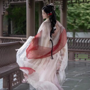 新款汉服【了了】战国袍魏晋风直裾清冷感印花绣花仙气女春夏套装
