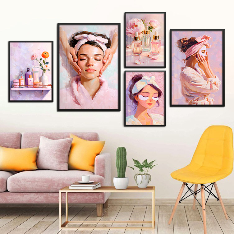 油画风女性面部保养挂画 美容院皮肤管理广告装饰画化妆品店壁画
