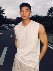 @港仔文艺男 240g重磅纯棉汗衫背心男生夏季美式复古运动无袖t恤