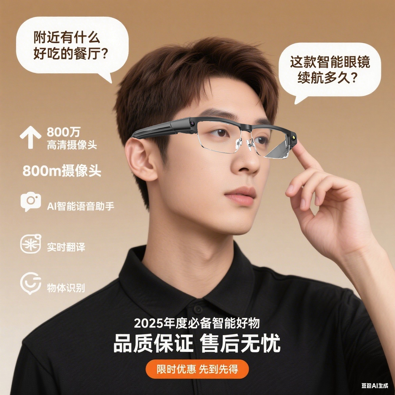 可拍照Al智能眼镜1080P拍摄