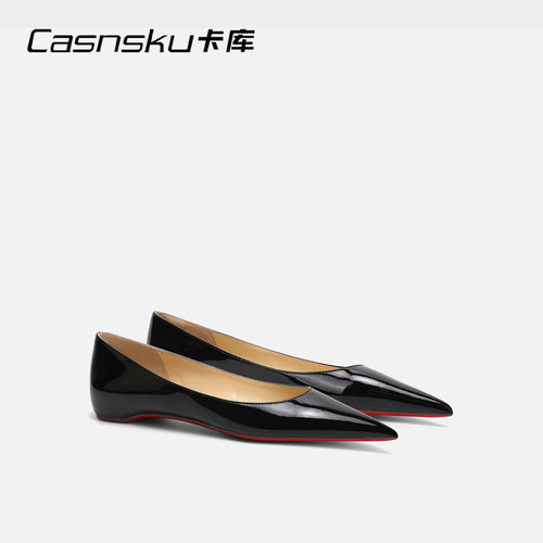 CASNSKU卡库 优雅黑色气质法式尖头漆皮平底鞋百搭舒适女职场首选