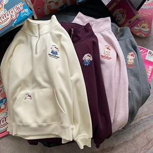 ROWN AGGER纸袋家冬季420g纯棉加绒加厚半拉链宽松卫衣防风百搭