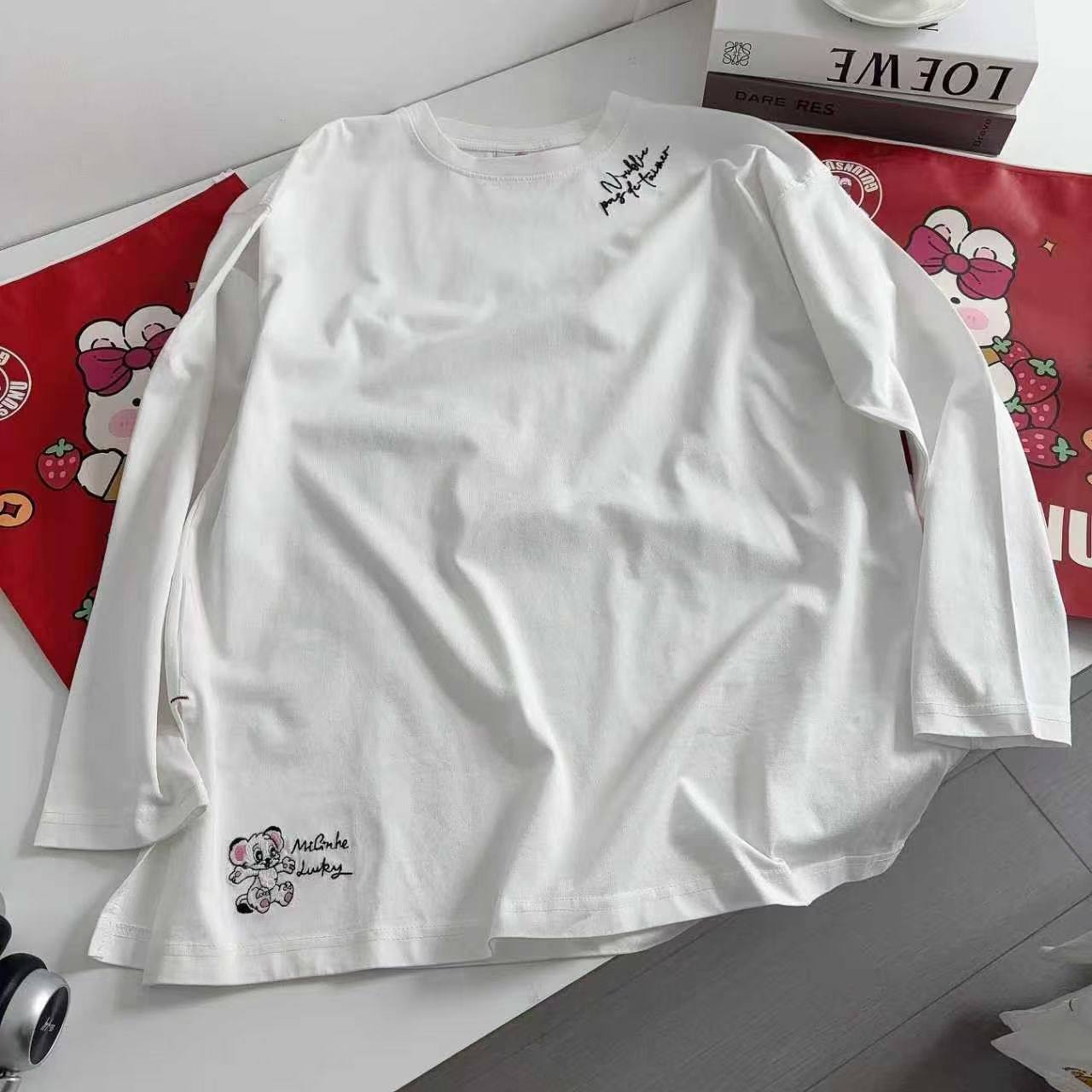 26年春款卡通刺绣长袖T恤女纸袋家纯棉宽松百搭内搭中长款打底衫,女装/女士精品,T恤,淘宝优惠券,粉丝福利购,淘宝优惠卷
