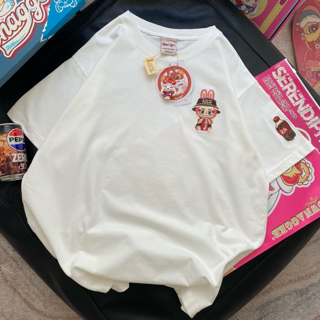 秋款刺绣拉布ROWNAGGER纸袋家简约宽松加厚短袖T恤情侣上衣潮百搭