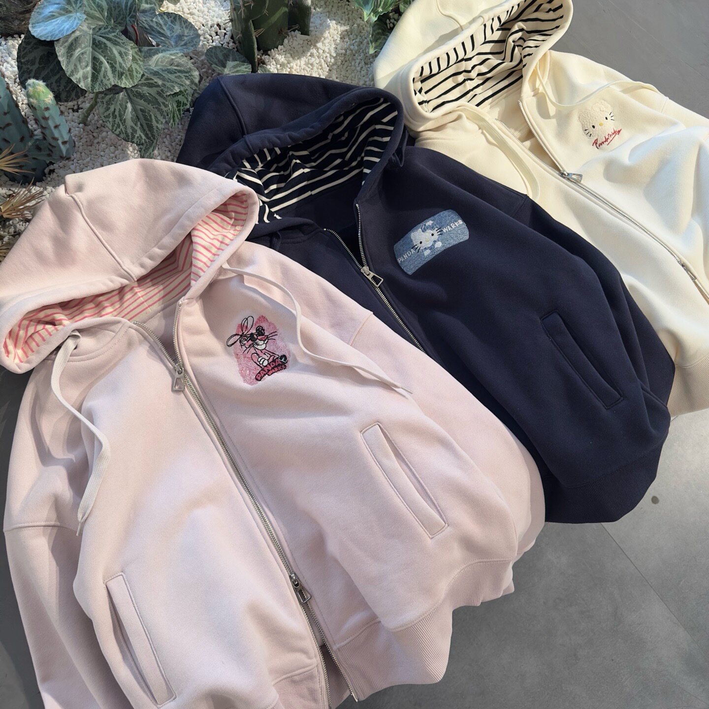 加绒加厚Pandawarks熊猫纸袋家470g冬季宽松连帽卫衣外套拉链上衣