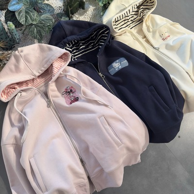 加绒加厚Pandawarks熊猫纸袋家470g冬季宽松连帽卫衣外套拉链上衣