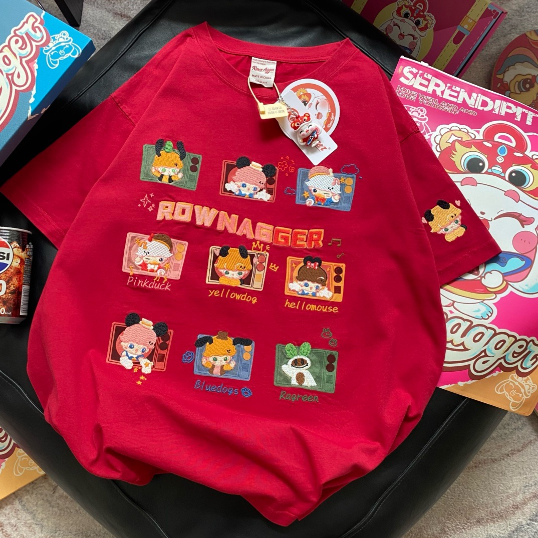 秋冬短袖ROWNAGGER纸袋家新款刺绣260g全棉双纱T恤女宽松百搭上衣