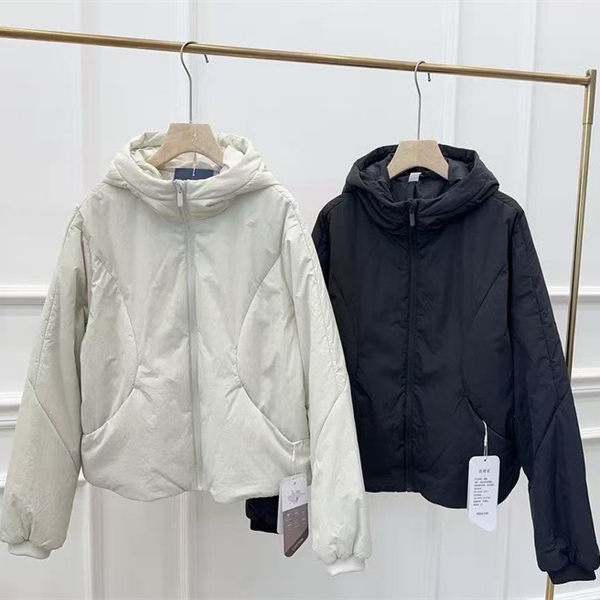 Lulu同款棉服女冬季2025新款加厚拉链弹力大码显瘦连帽外套上衣女