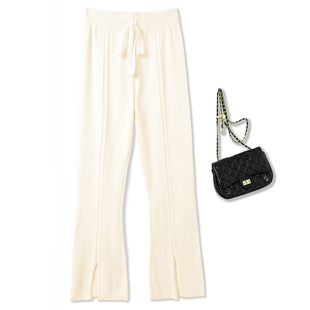 夏春秋新款阔腿裤喇叭裤松紧腰长裤双中锋开叉直筒裤拖地裤百搭裤