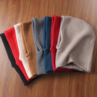 韩版100%纯羊绒连脖帽子时髦围脖领一体式加厚巴拉克拉法帽针织帽