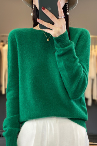 25春秋冬新款100纯羊毛衫女圆领一线成衣针织打底衫毛衣宽松上衣