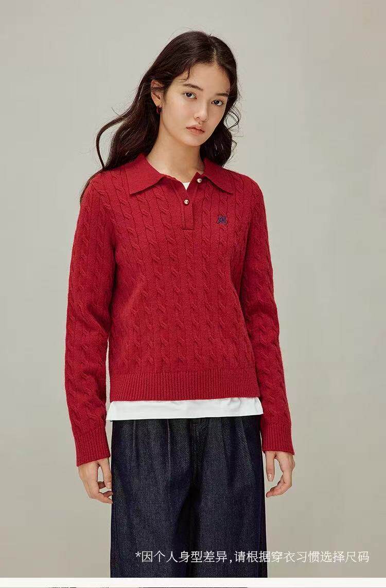 26春秋冬针织衫女翻领麻花毛衣100纯羊毛衫上衣套头开衫外套衬衣