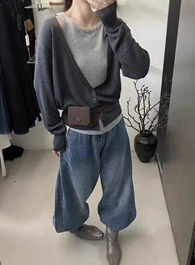 26春秋冬真俩件羊毛开衫女圆领针织毛衣外套宽松打底上衣