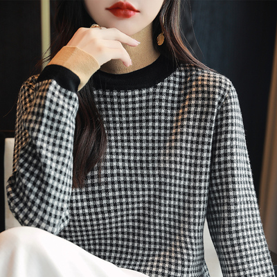 设计感高领毛衣女秋冬上衣宽松慵懒风纯羊毛衫立领打底衫2023新款