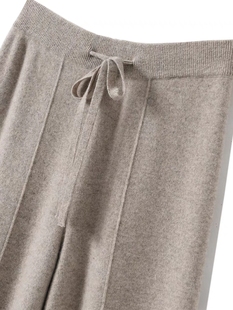 2025春秋冬新款中缝裤羊毛针织直筒裤女阔腿裤休闲系带高腰裤子