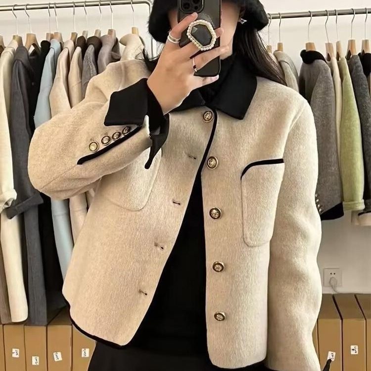 2024年秋冬女装新款羊绒大衣女短款韩版小个子小香风毛呢外套爆款