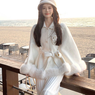 《冬日的昭雪》时尚高级清冷感气质斗篷外套+长半裙两件套秋冬女