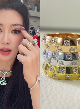 盈公主同款满钻菱角戒指女高版本玫瑰金色指环男字母情侣戒指