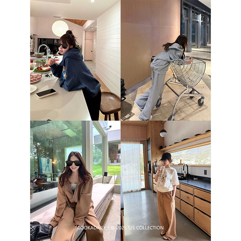 COOKADAILY人鱼 美式毛圈卫衣外套毛边卫裤自带胸垫抹胸三件套