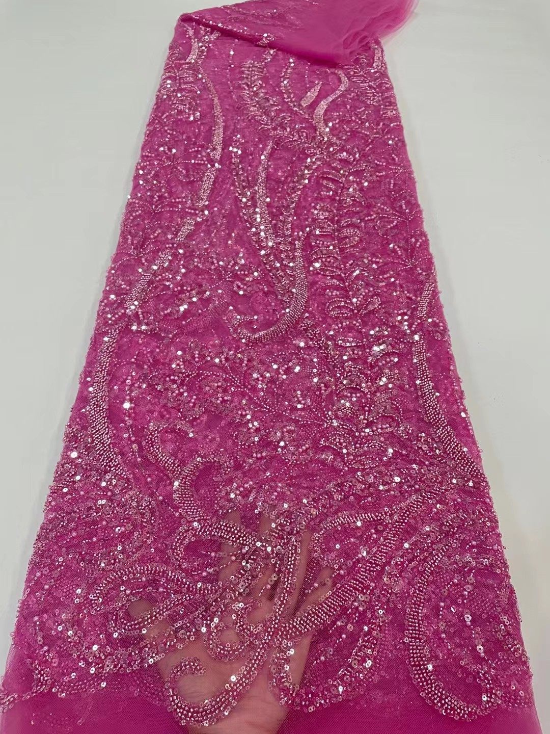 新高档重工布料蕾丝珠子花边服装亮片面料刺绣连衣裙婚纱礼服辅料