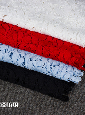 网红大红色水溶蕾丝镂空旗袍布料复古面料连衣裙服装面料花边辅料