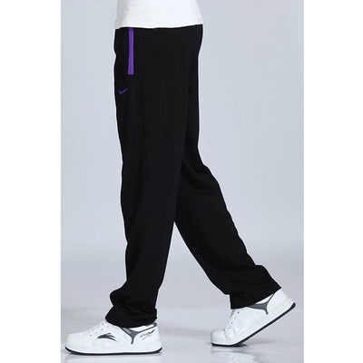 男士运动裤夏季棉质宽松直筒大码胖子纯色松紧裤加肥加大薄款长裤