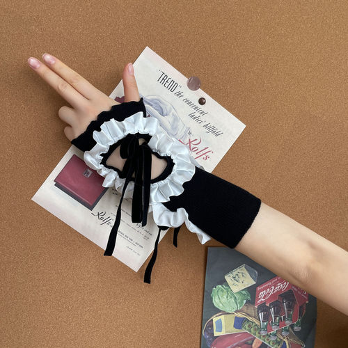 千禧年Y2K辣妹亚文化镂空褶皱镂空绸缎花边绑带少女时髦手袖手套