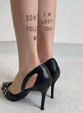 Sumyee性感OL女郎逼真英文纹身丝袜性感黑丝辣妹纯欲0D超薄丝袜