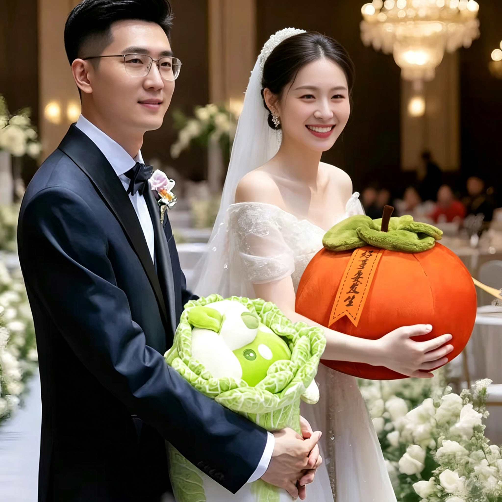 柿子生菜玩偶手捧花结婚礼手抛洒娃娃好事发生礼品拍照道具伴手礼