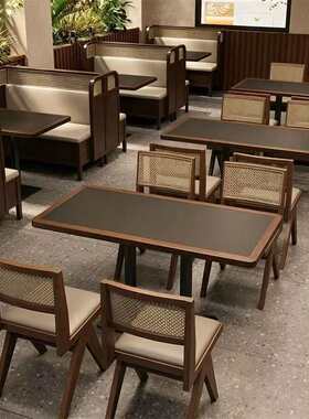 山野风餐厅卡座沙发商用实木茶楼茶餐厅烧烤店餐饮火锅店桌椅组合