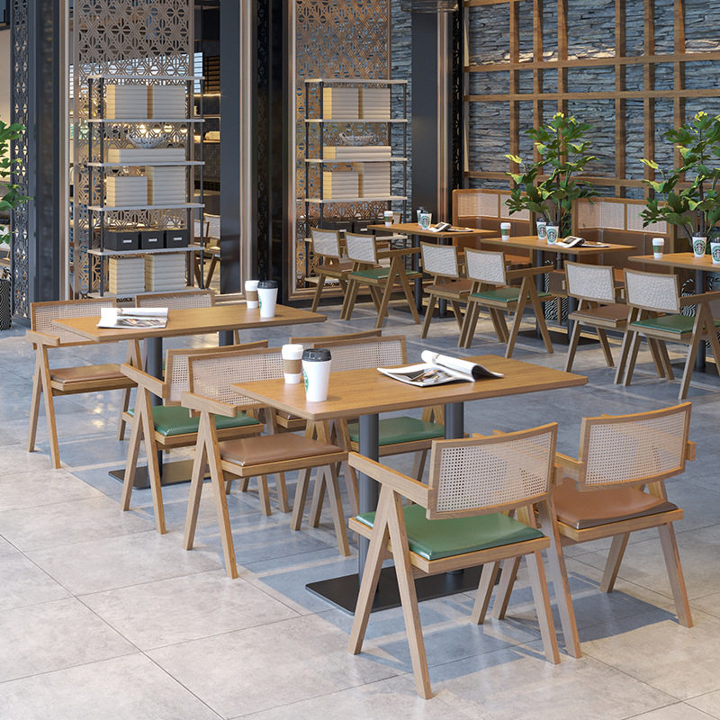 商用西餐厅桌椅奶茶店咖啡厅实木休闲餐椅火锅饭店接待洽谈处椅子