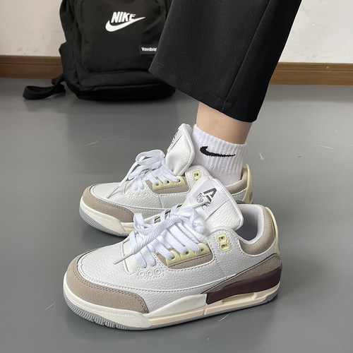 鞋子男ins复古球鞋气垫米白灰