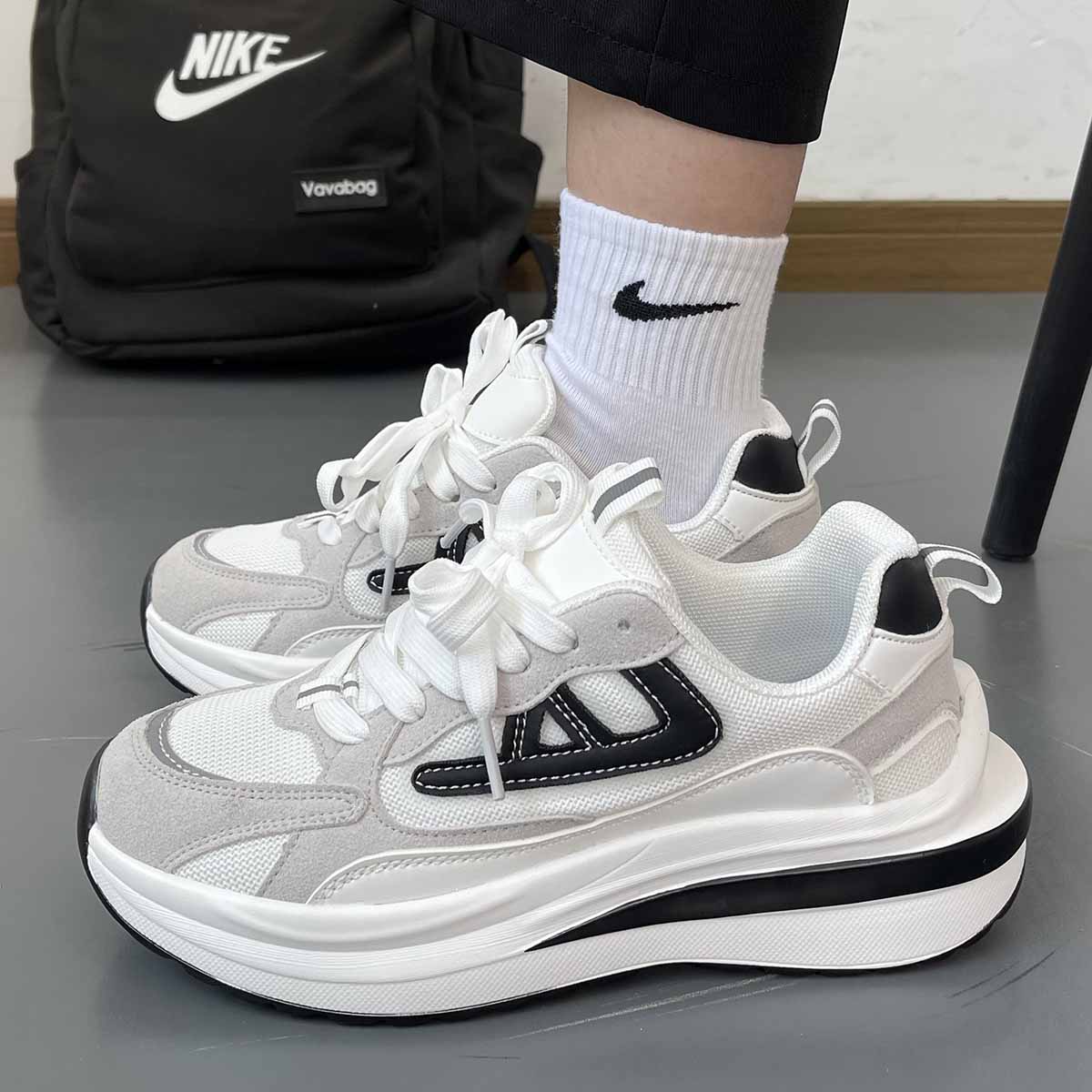 鞋子男ins潮牌华夫阿甘鞋小众原创潮流厚底老爹鞋解构运动休闲鞋