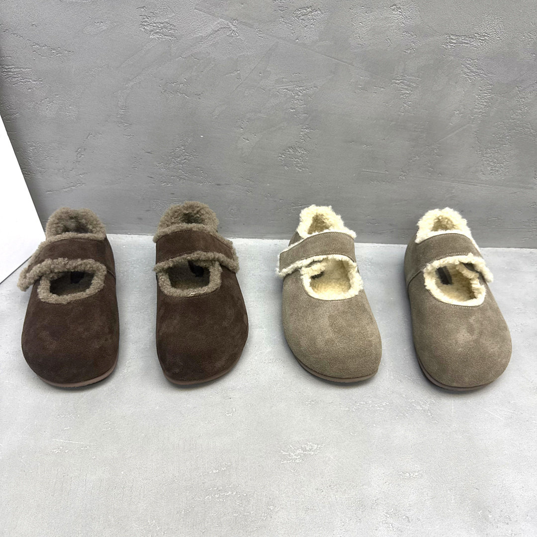 冬季真皮毛绒方头玛丽珍鞋百搭潮