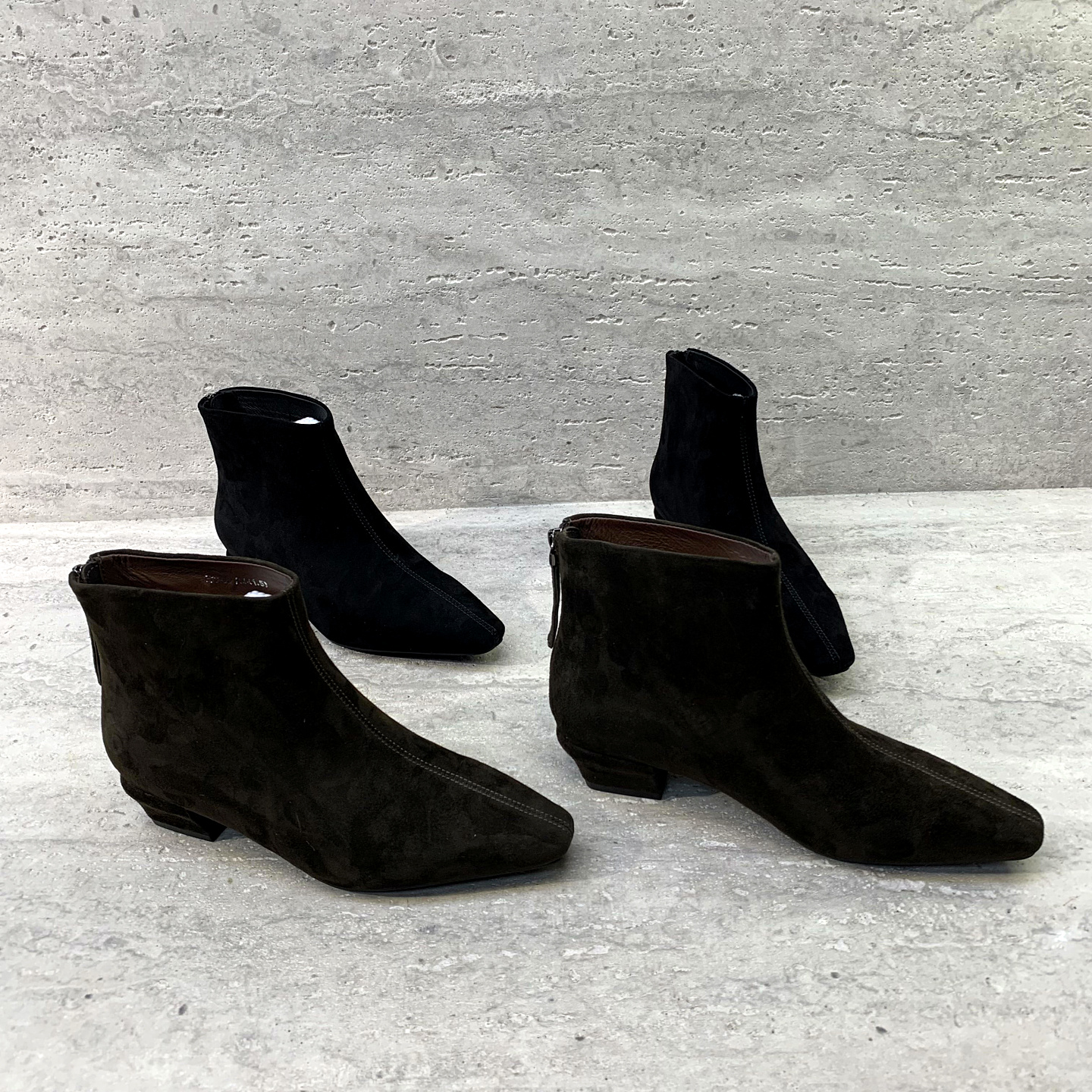 粗跟后拉链绒里保暖短靴时装靴